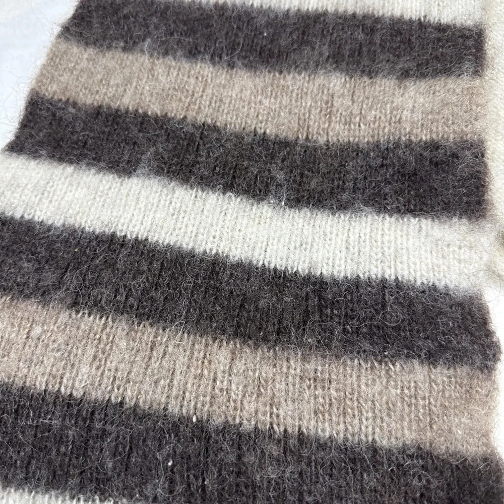 Vintage 80s Alafoss Icewool Scarf Made in Iceland Striped Grey Brown Wool